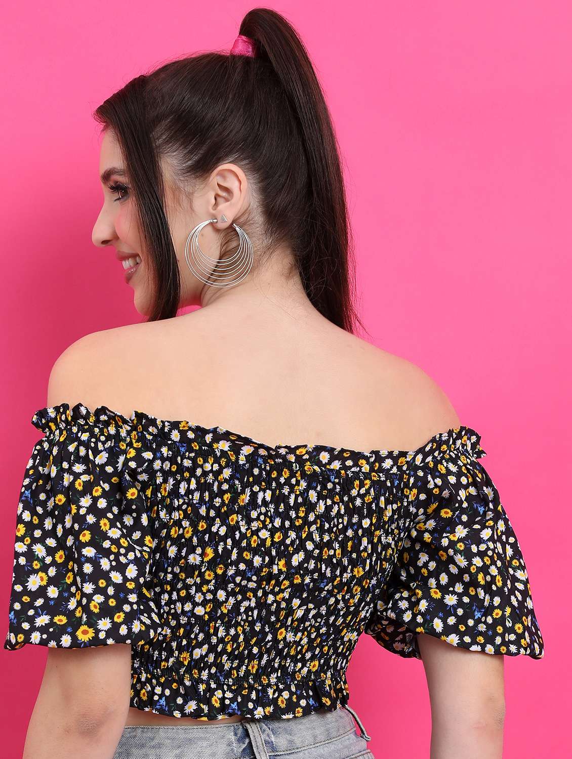 women black cotton blend crop top - 21376342 -  Standard Image - 1