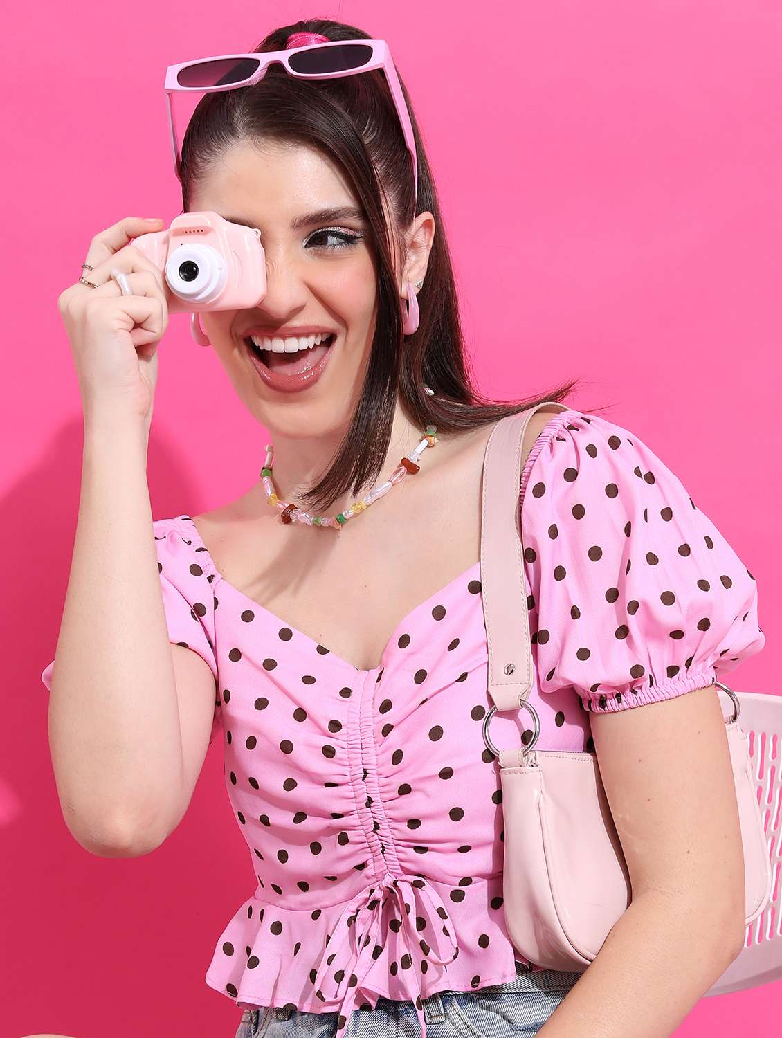 women pink cotton blend crop top