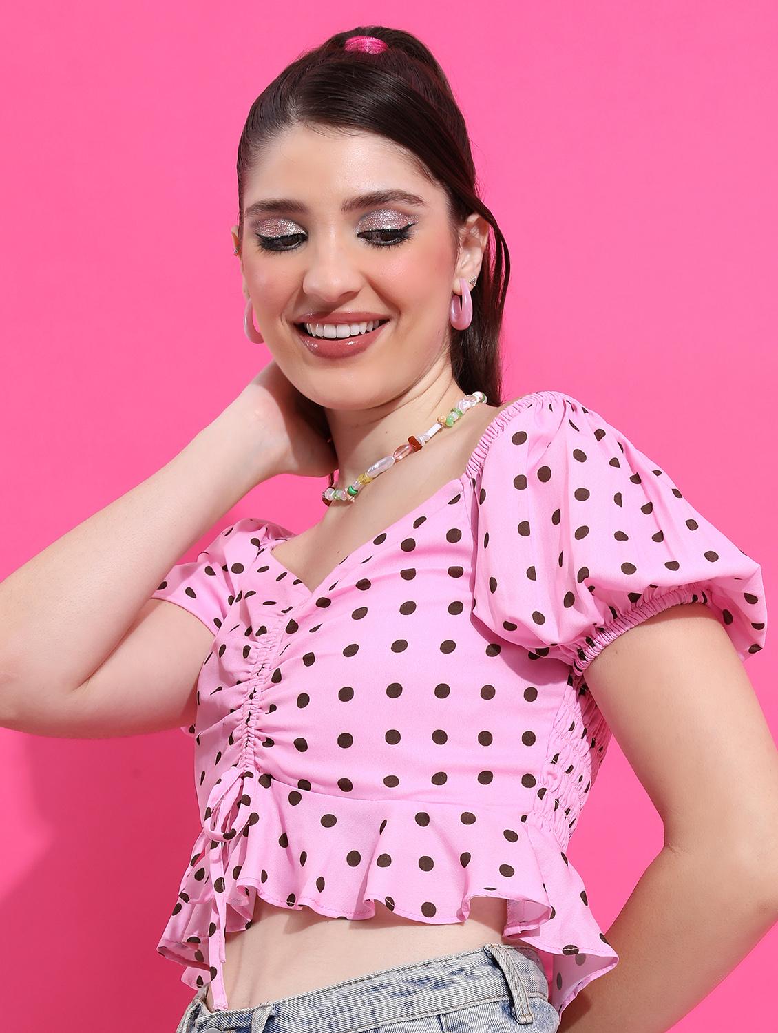 women pink cotton blend crop top - 21376347 - Standard Image - 1
