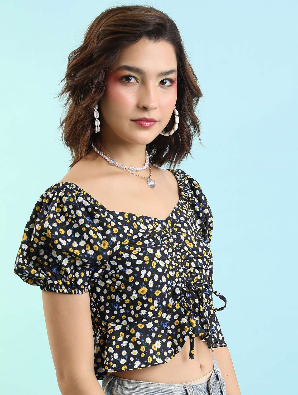 women black cotton blend crop top - 21376348 -  Standard Image - 1