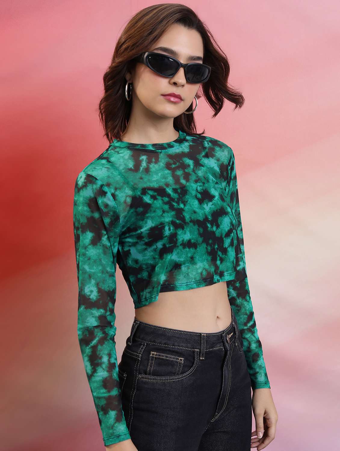 women green cotton blend crop top - 21376357 -  Standard Image - 1