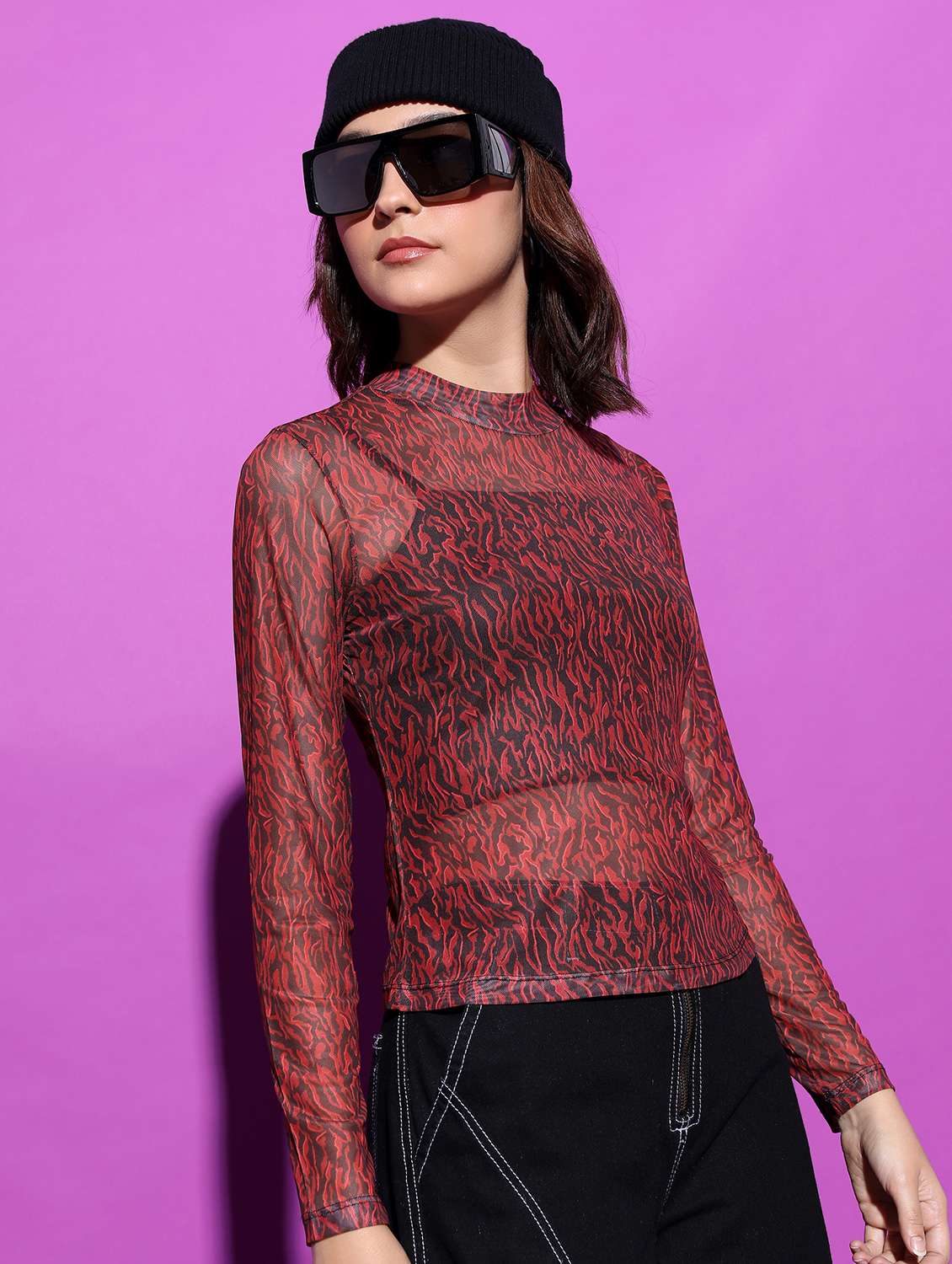women black cotton blend regular top - 21376365 - Standard Image - 1