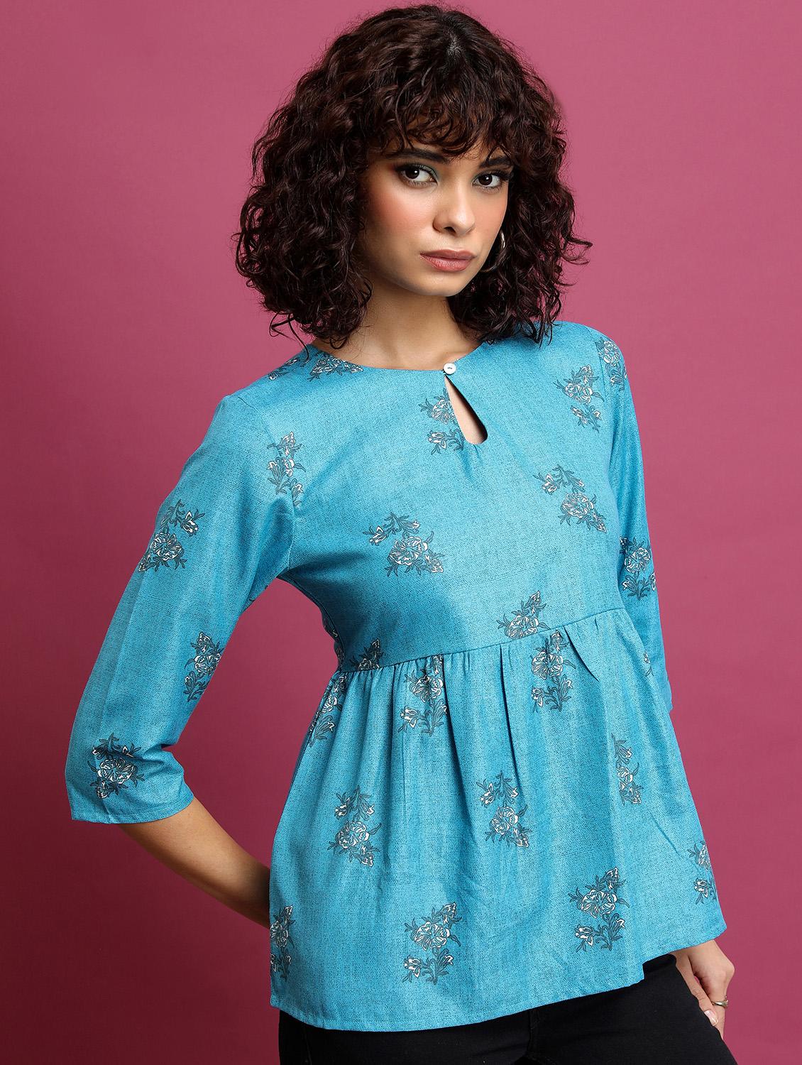 women blue cotton blend peplum top - 21376374 -  Standard Image - 1