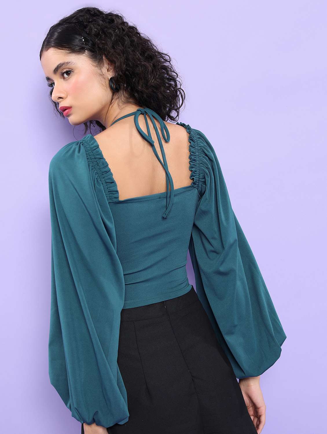 women teal cotton blend crop top - 21376382 -  Standard Image - 1