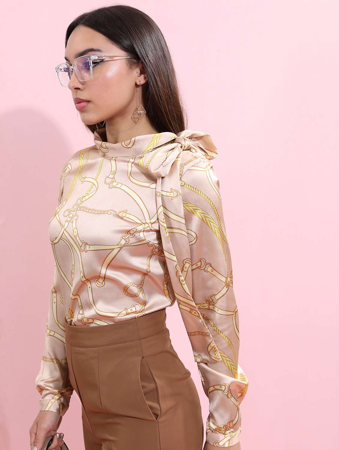 women beige cotton blend regular top - 21376392 -  Standard Image - 1