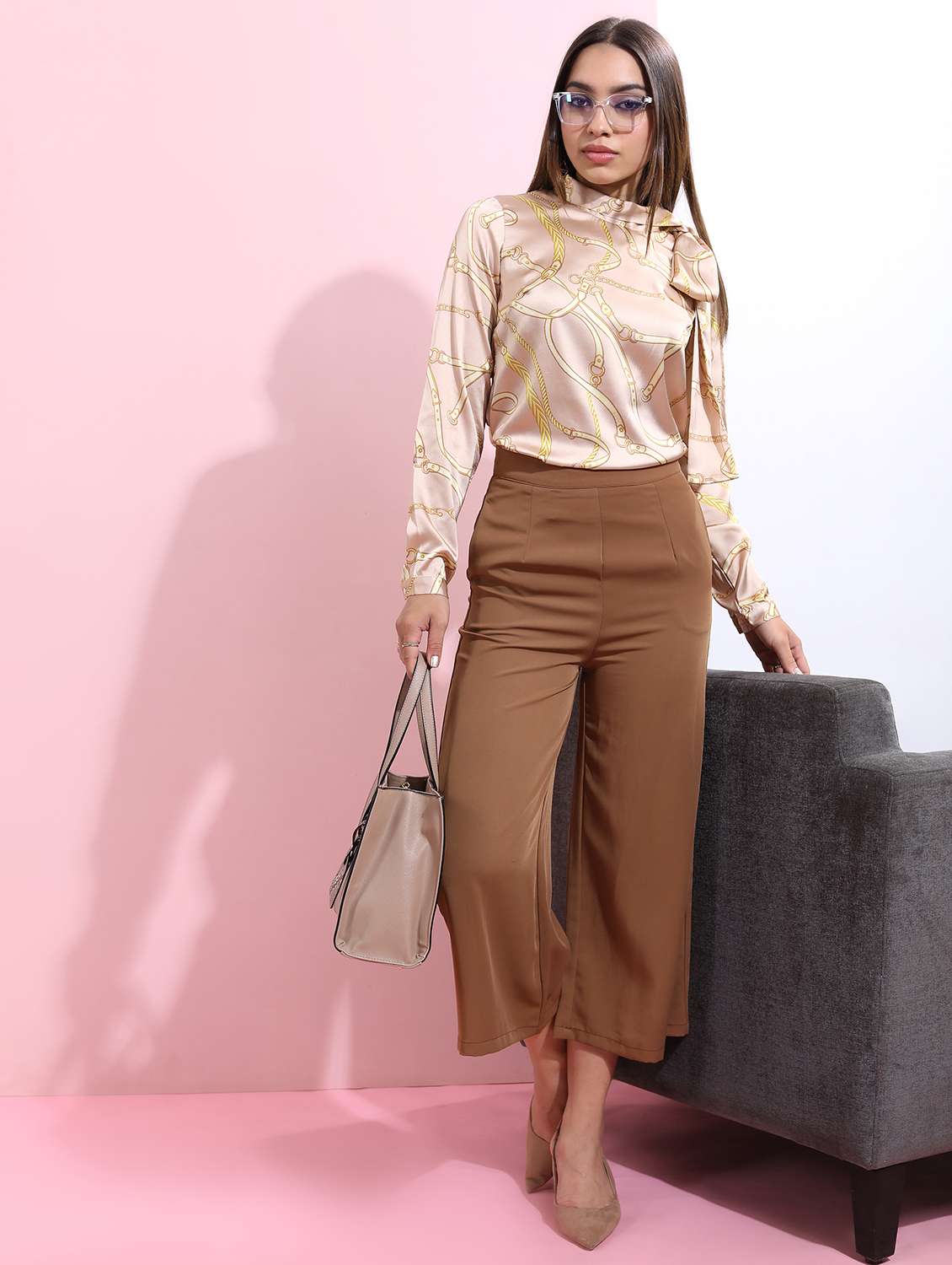 women beige cotton blend regular top - 21376392 -  Standard Image - 4