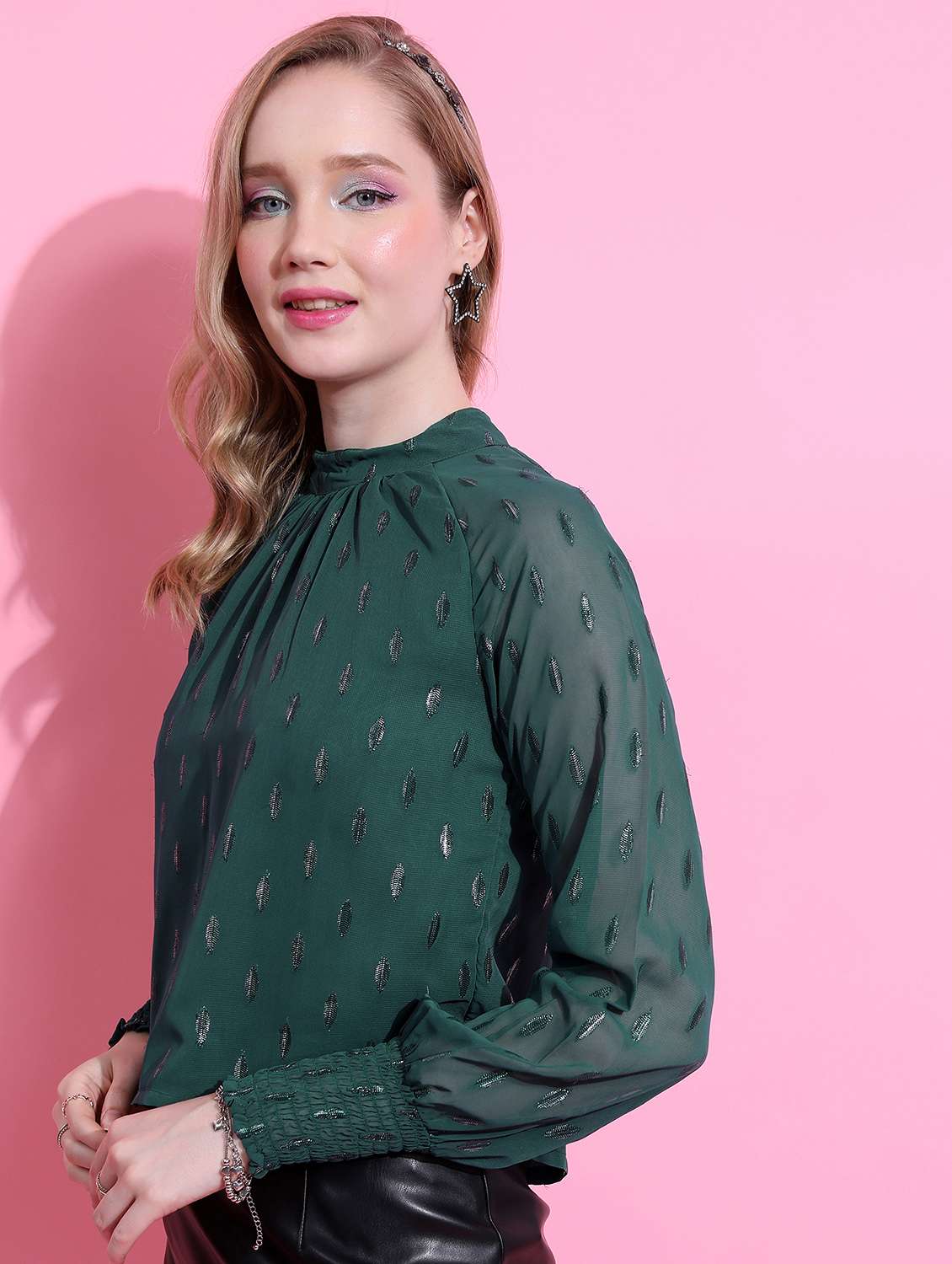 women green cotton blend regular top - 21376393 - Standard Image - 1