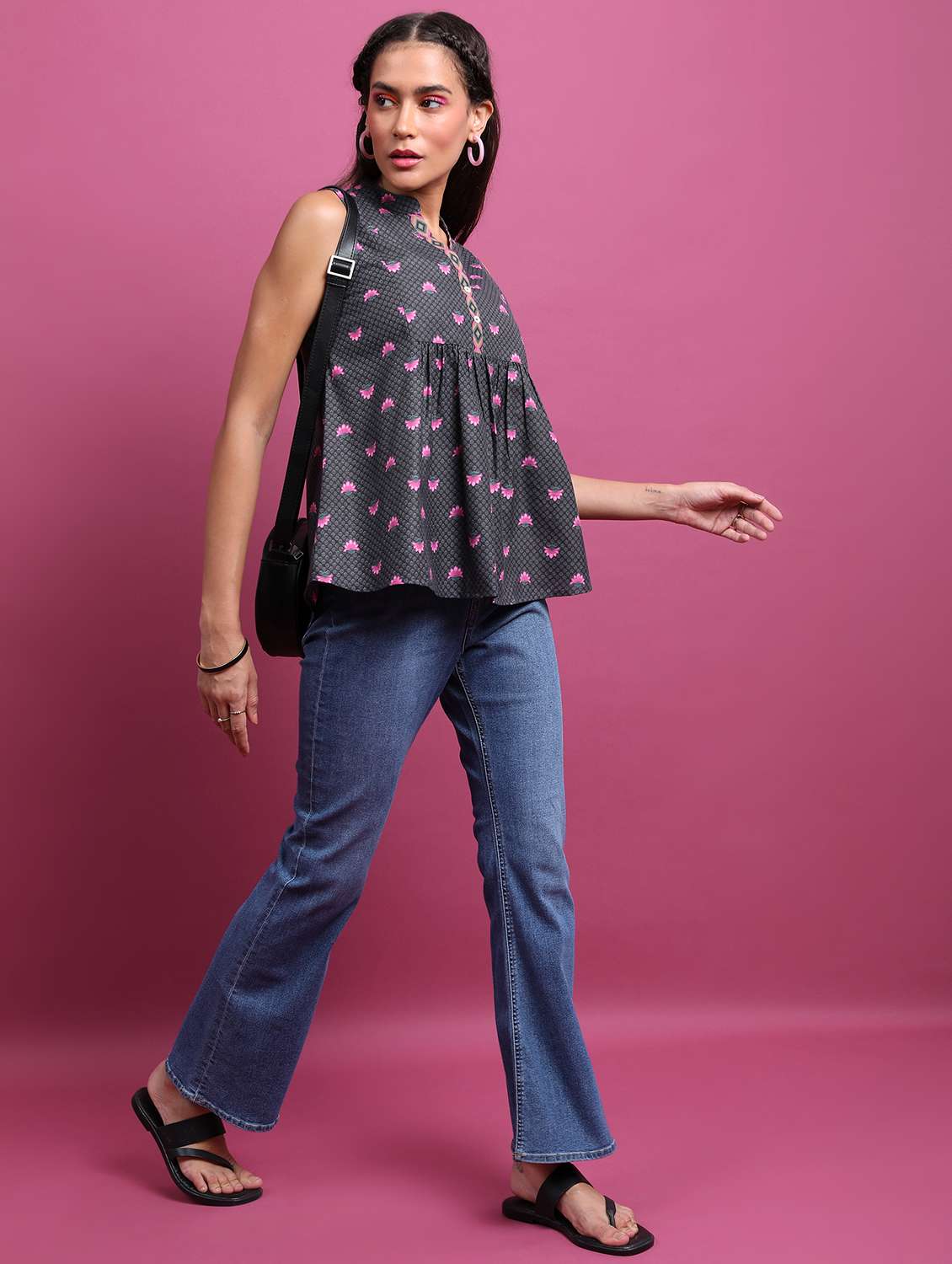 women black cotton blend peplum top - 21376395 -  Standard Image - 4