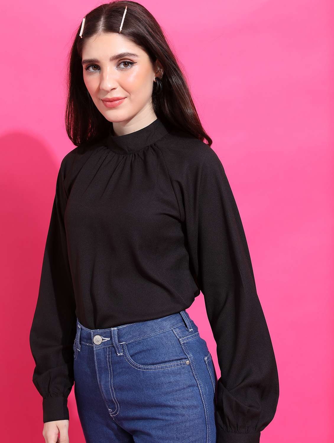 women black cotton blend regular top - 21376407 -  Standard Image - 1