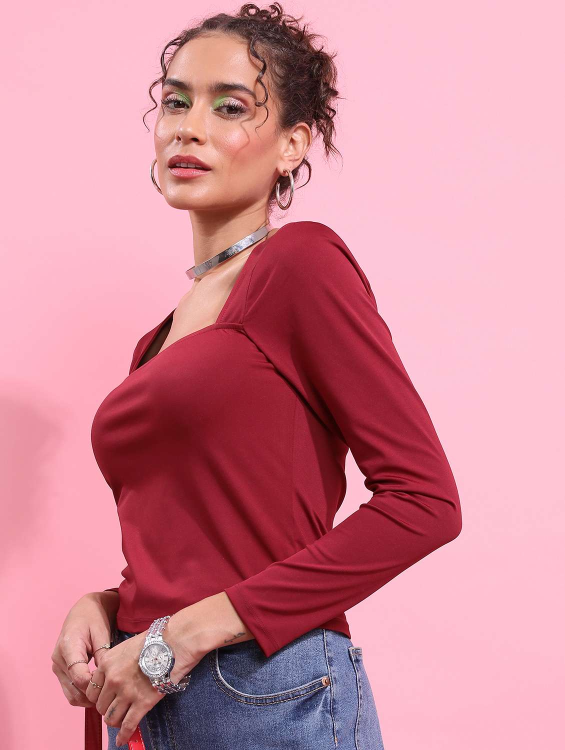 maroon solid regular top - 21376414 - Standard Image - 1