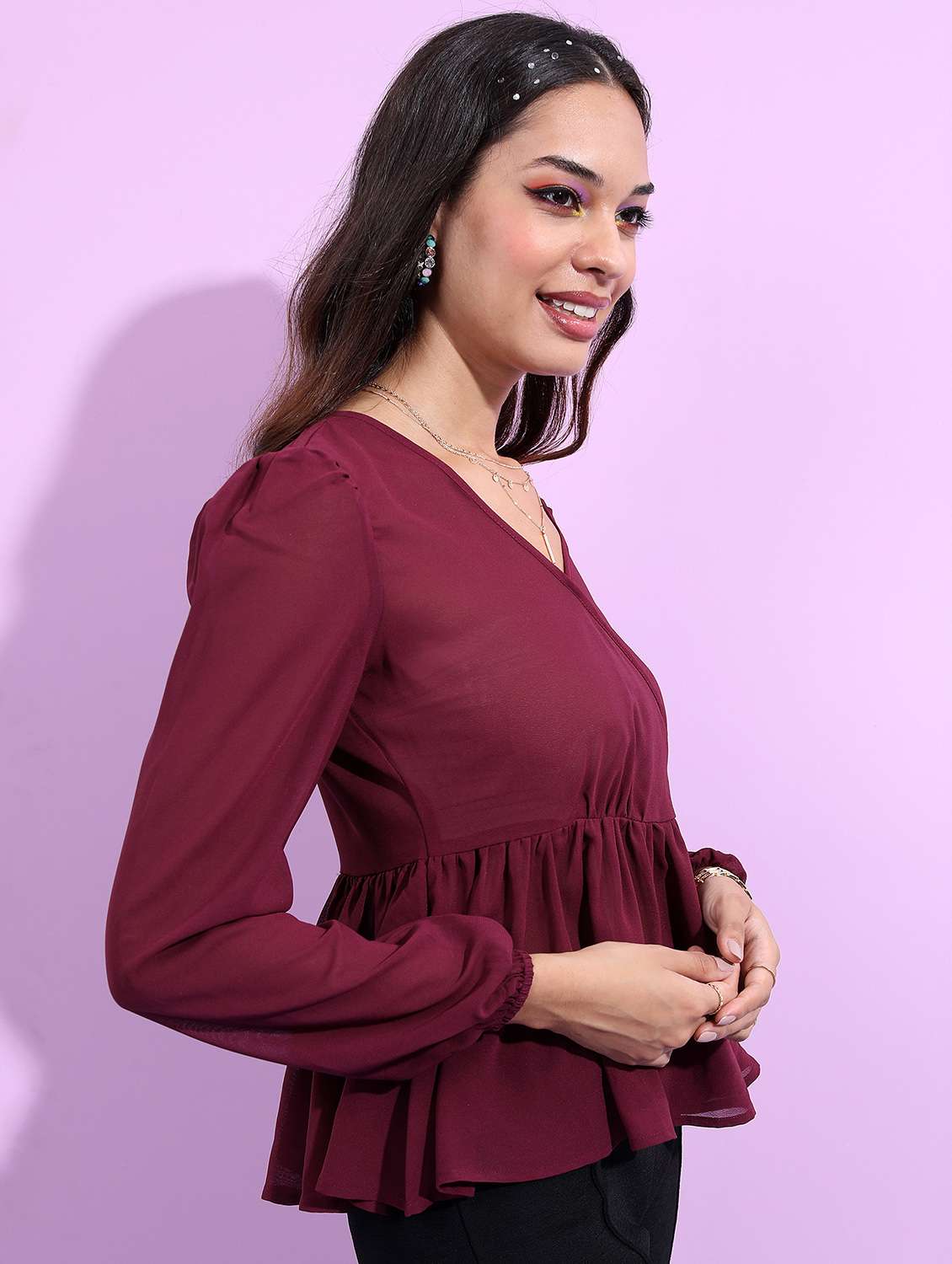 burgundy solid regular top - 21376425 -  Standard Image - 1