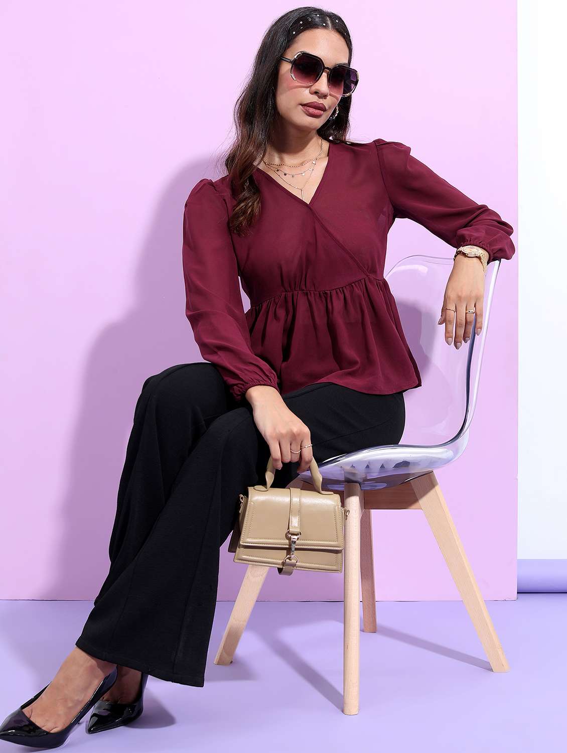 burgundy solid regular top - 21376425 -  Standard Image - 4