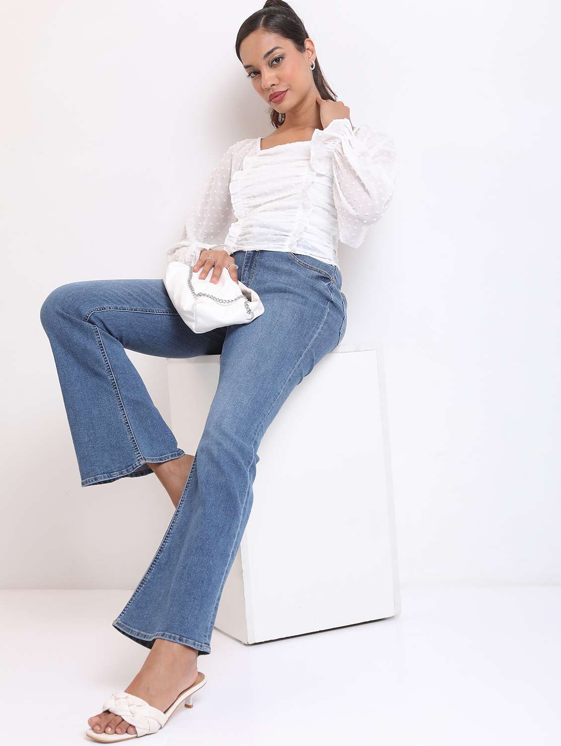 women white cotton blend regular top - 21376428 - Standard Image - 4