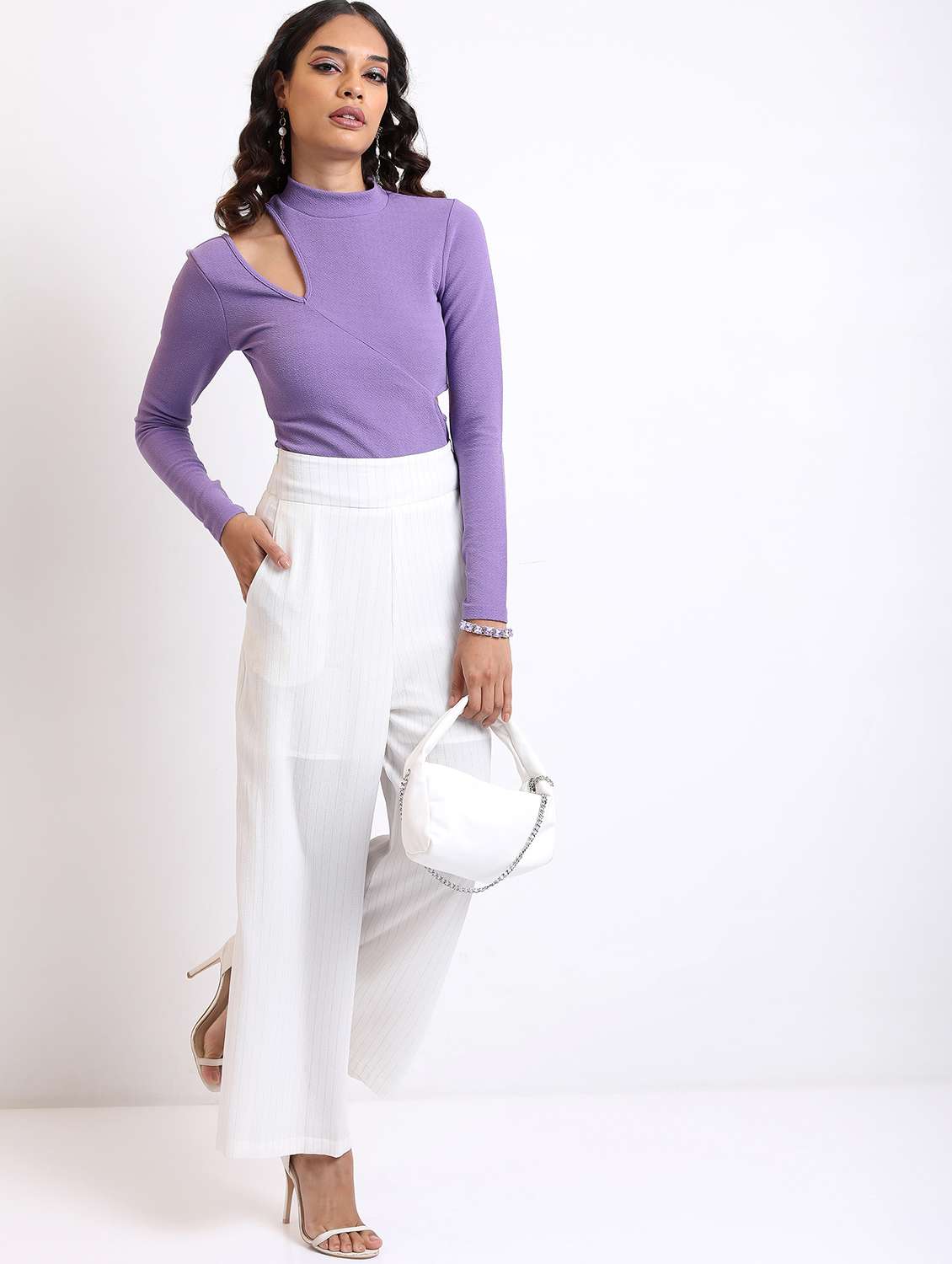 women purple cotton blend regular top - 21376442 - Standard Image - 4
