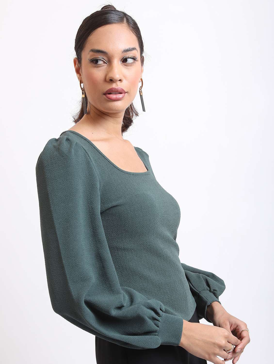 women green cotton blend regular top - 21376445 -  Standard Image - 1