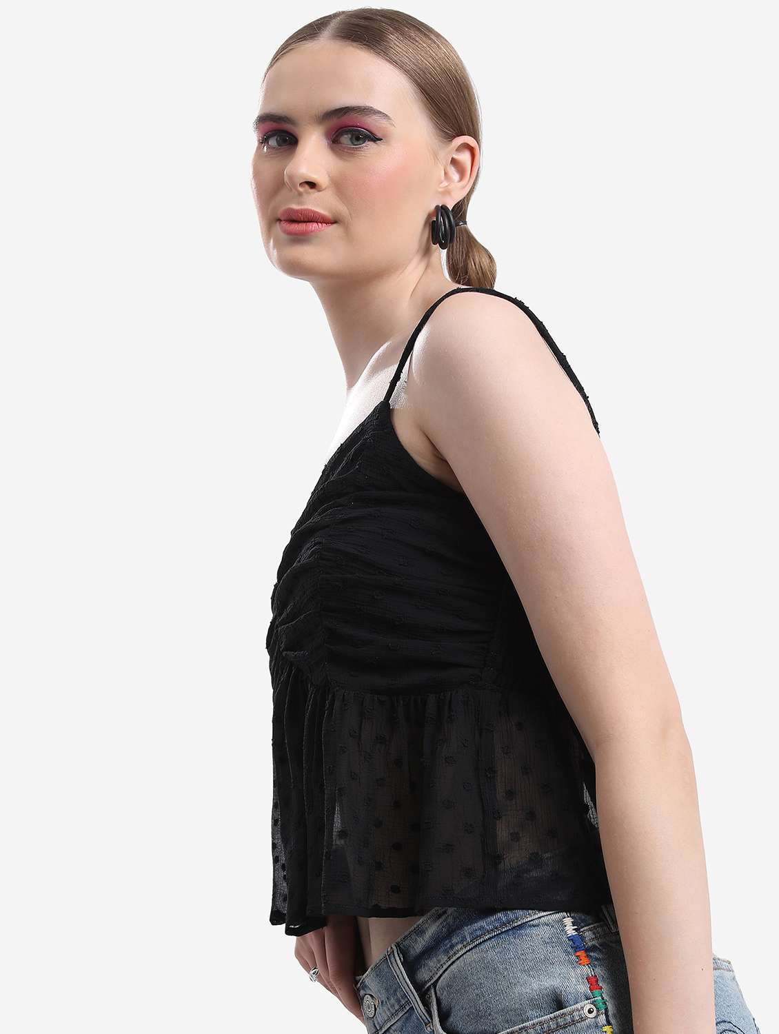 women black cotton blend peplum top - 21376454 -  Standard Image - 1