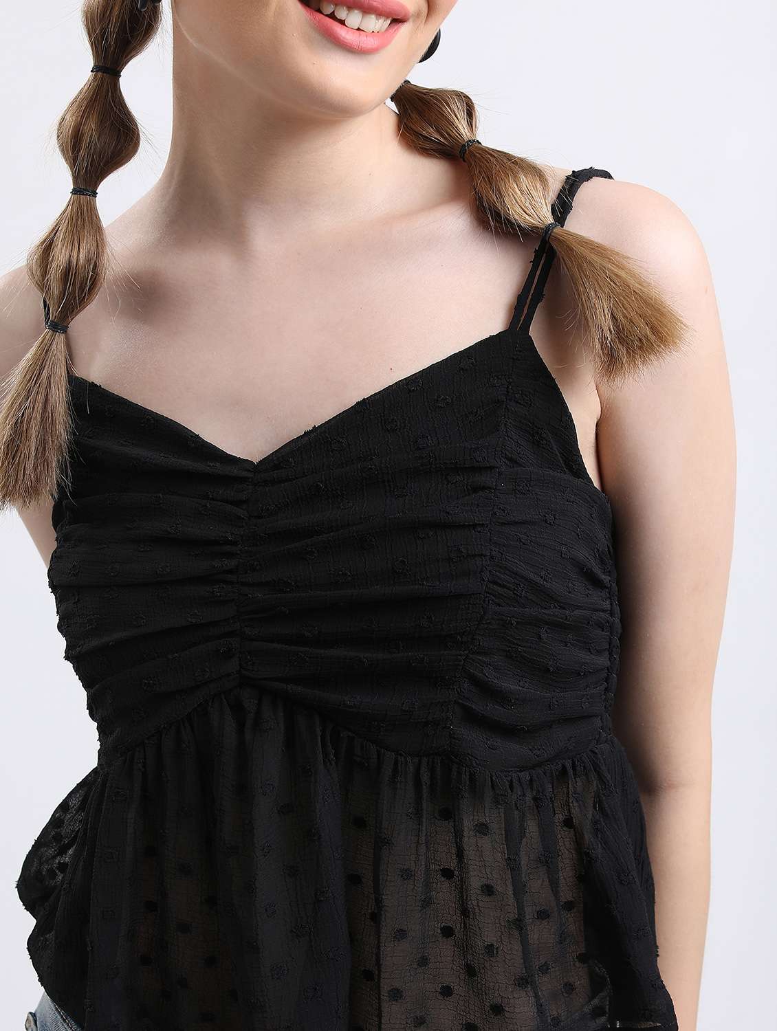 women black cotton blend peplum top - 21376454 -  Standard Image - 4