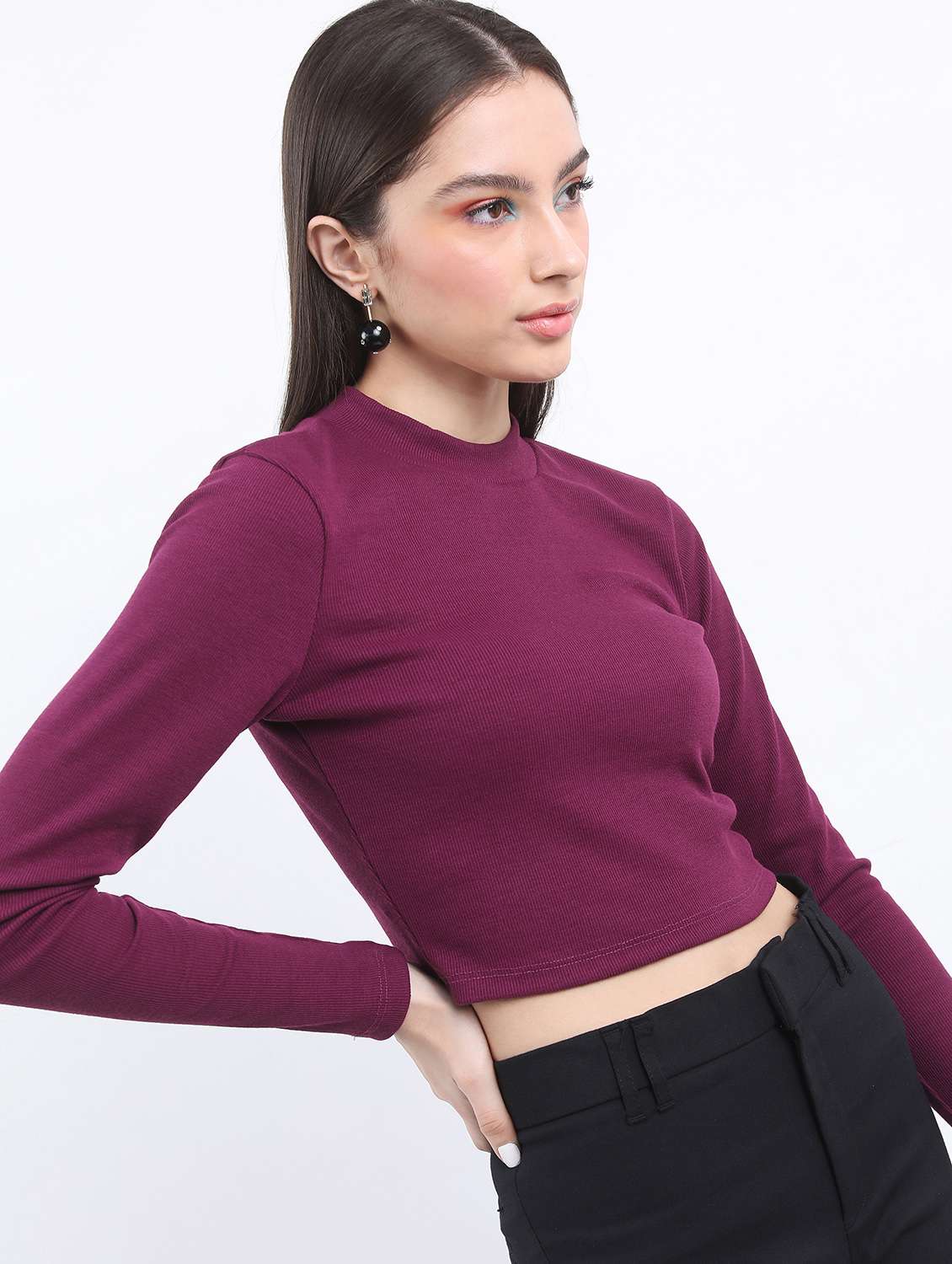 women purple cotton blend crop top - 21376464 -  Standard Image - 1