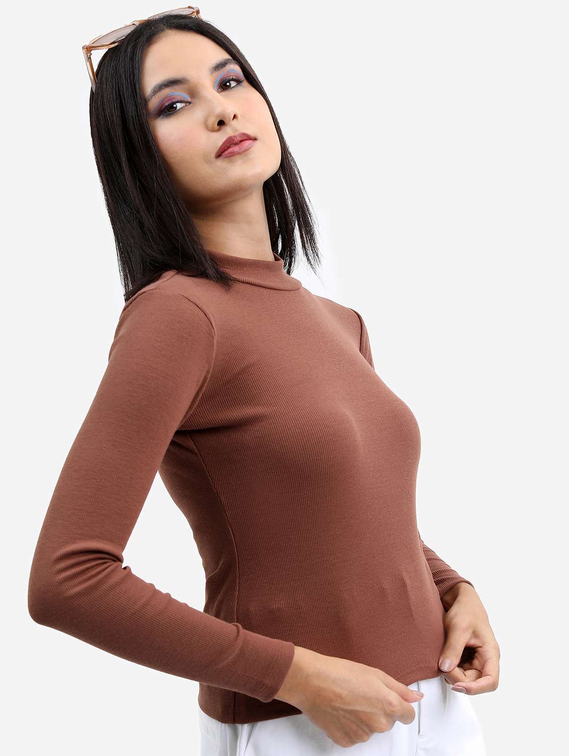 women brown cotton blend regular top - 21376470 -  Standard Image - 1