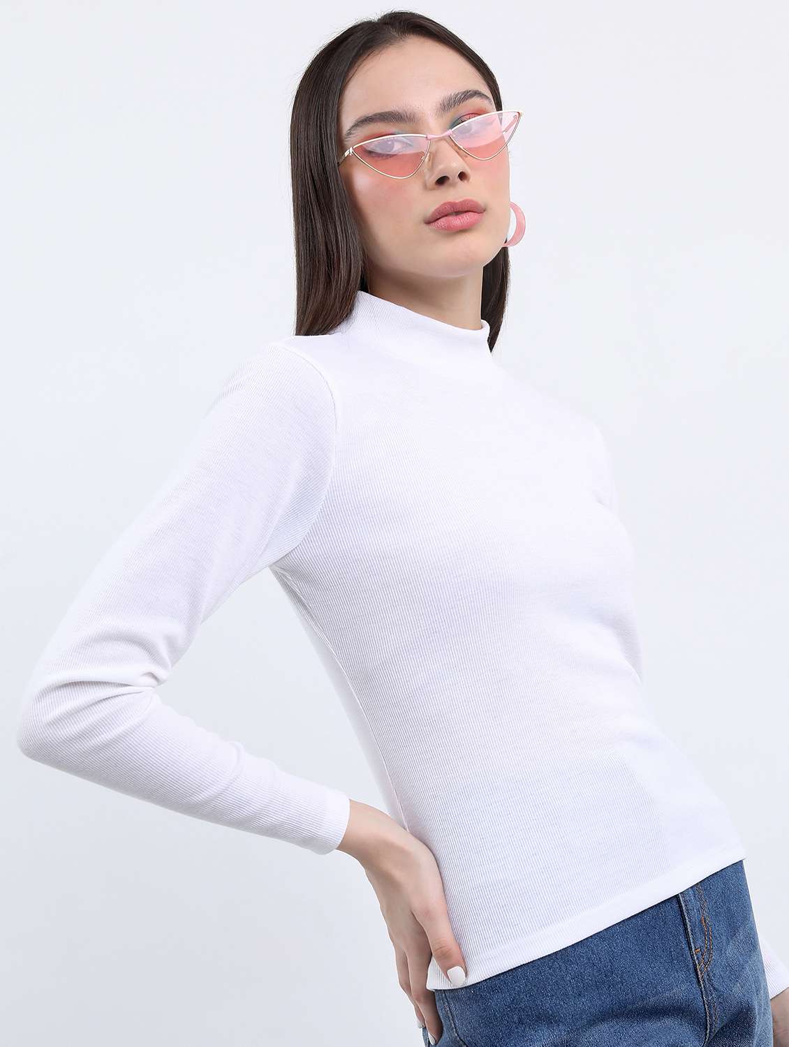 women white cotton blend regular top - 21376472 -  Standard Image - 1