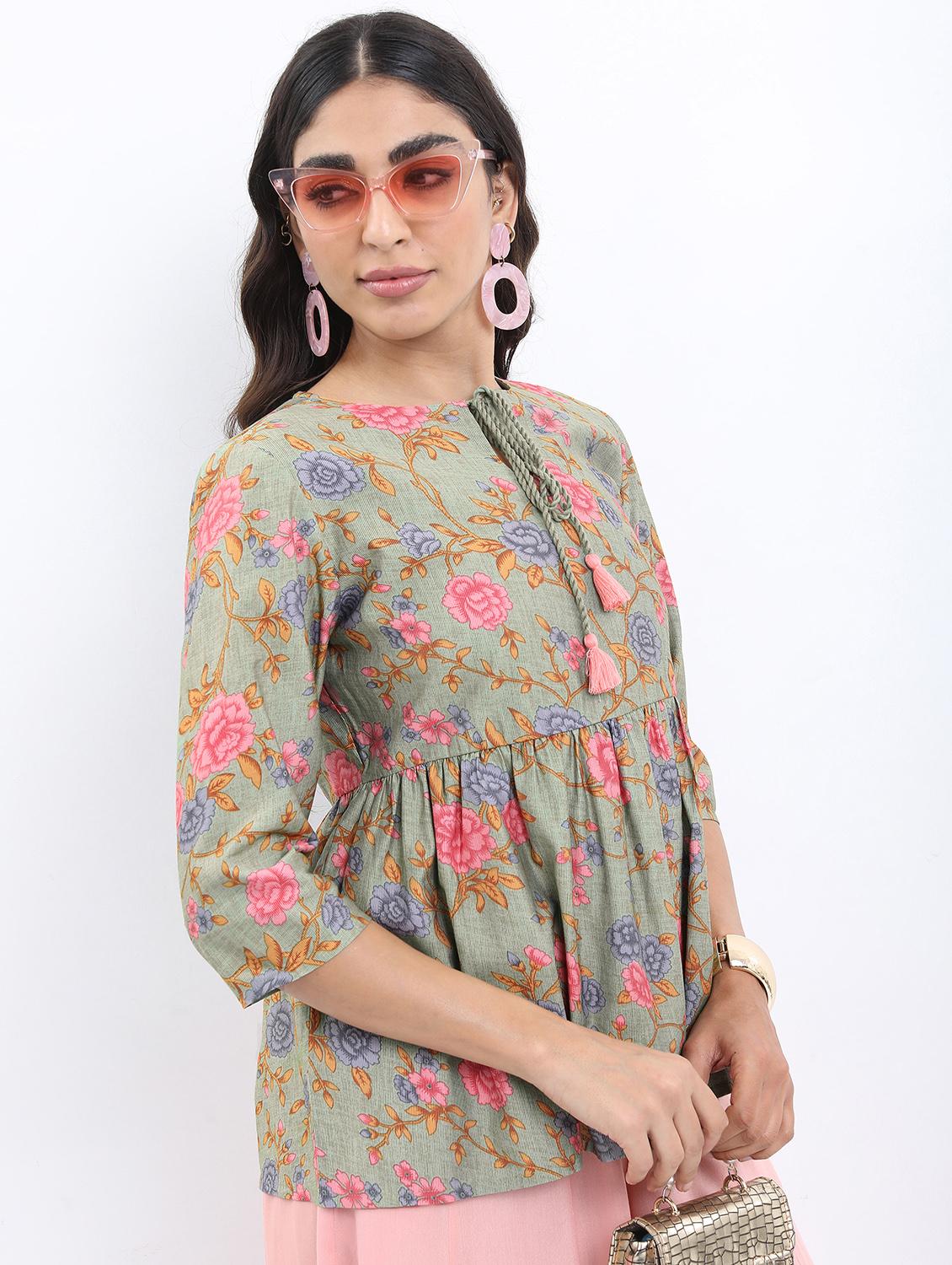 women green cotton blend a-line top - 21376481 - Standard Image - 1