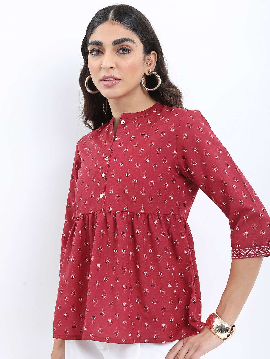 women maroon cotton blend a-line top - 21376484 -  Standard Image - 1