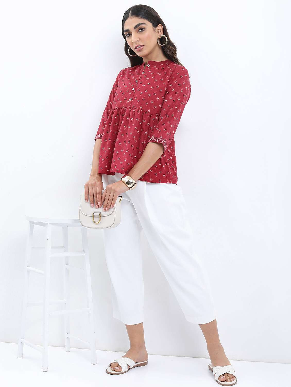 women maroon cotton blend a-line top - 21376484 -  Standard Image - 4