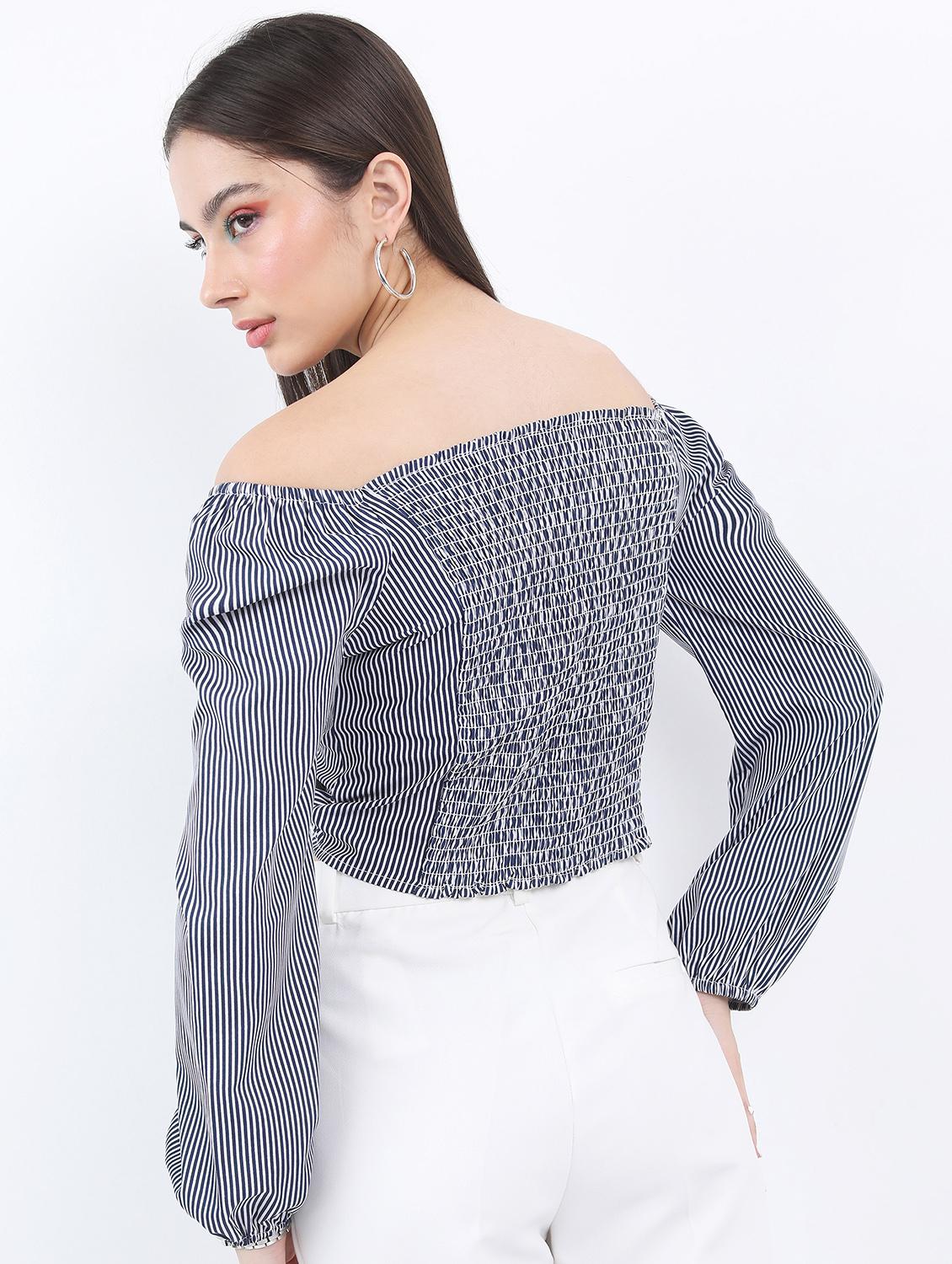 navy blue stripes crop top - 21376485 - Standard Image - 1
