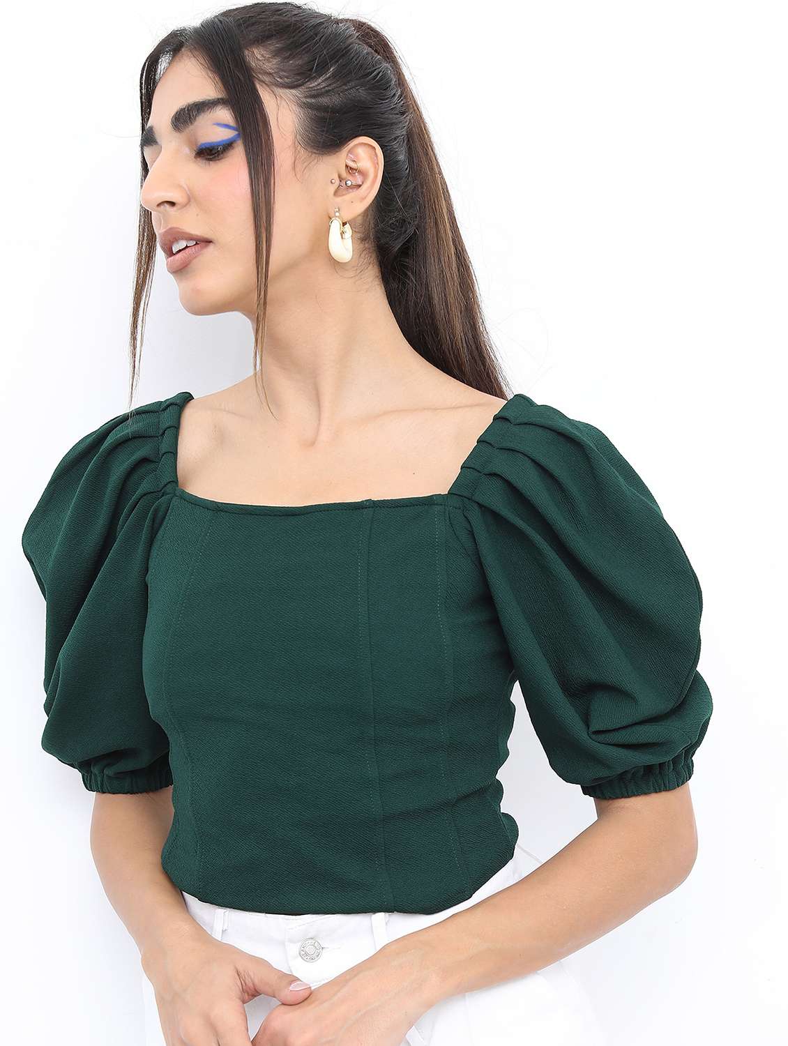 green solid crop top - 21376493 -  Standard Image - 1
