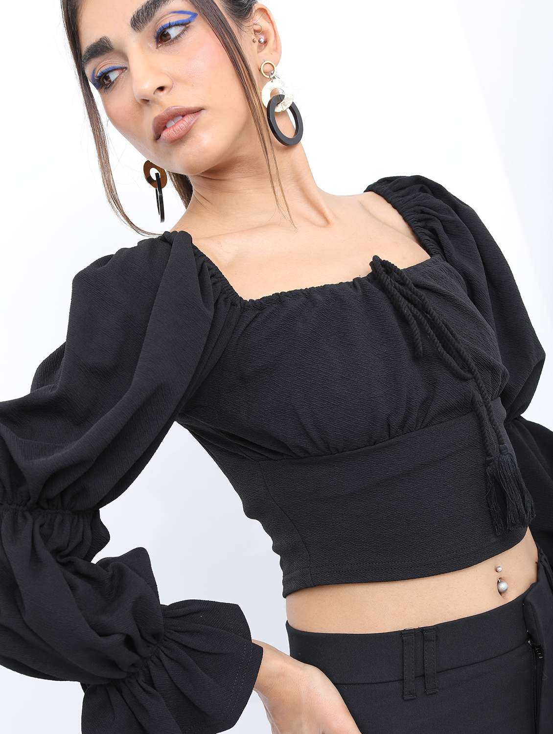 women black cotton blend crop top - 21376495 -  Standard Image - 1