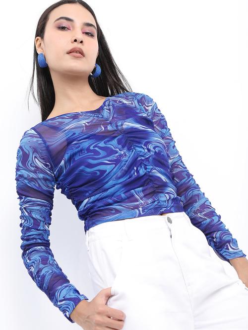 blue abstract printed crop top - 21376502 - Standard Image - 0