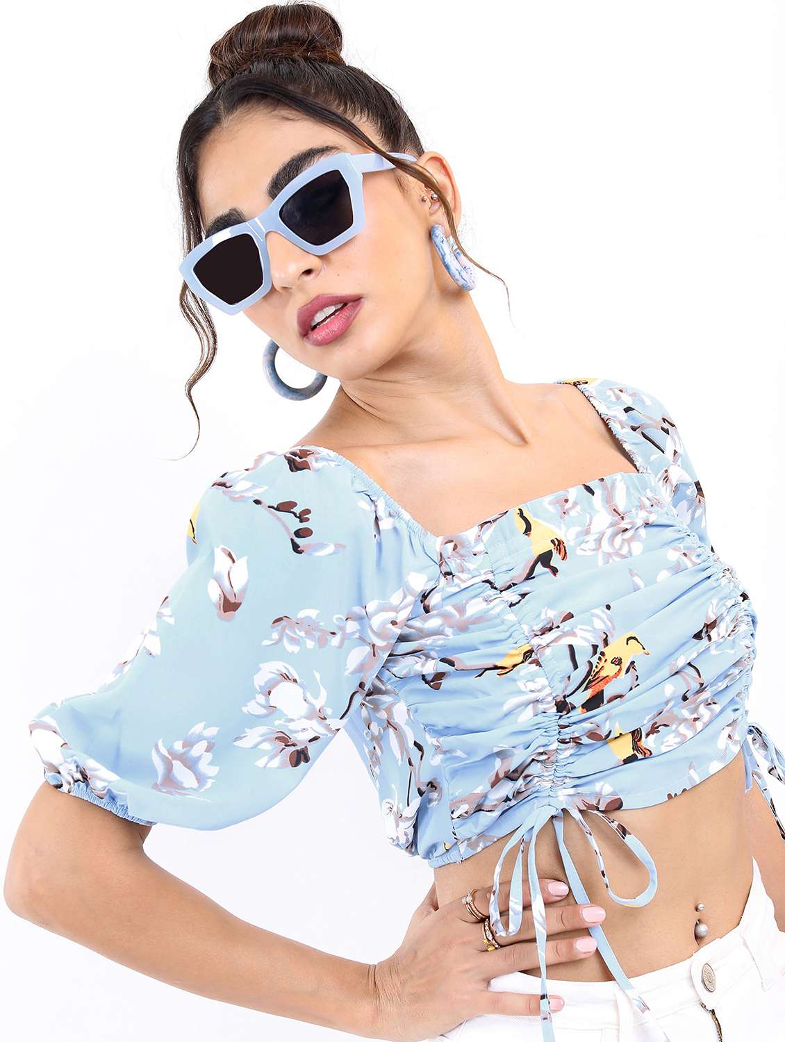 women light blue printed crop top - 21376506 -  Standard Image - 1