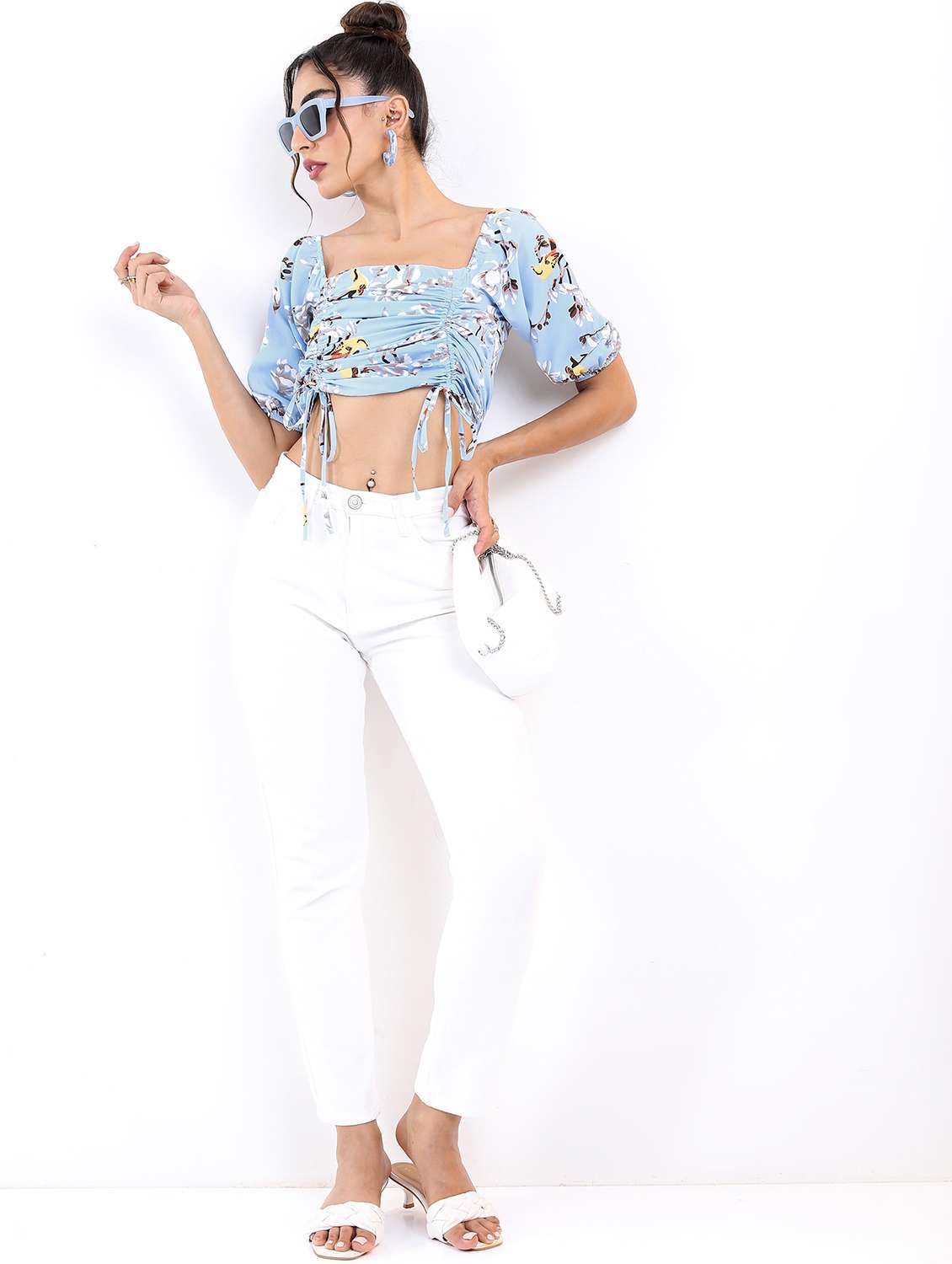 women light blue printed crop top - 21376506 -  Standard Image - 4