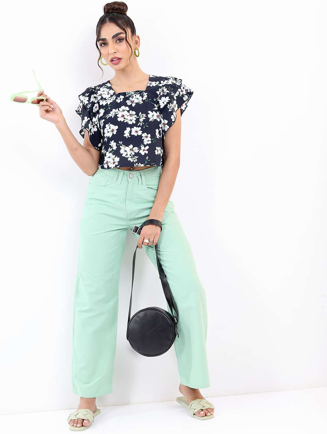women navy blue printed crop top - 21376507 - Standard Image - 4