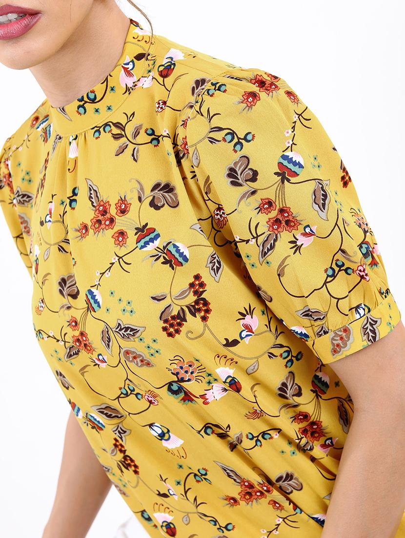 women yellow cotton blend regular top - 21376510 - Standard Image - 4