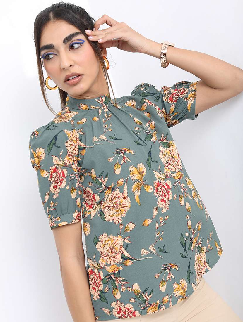 women green cotton blend regular top - 21376511 - Standard Image - 1