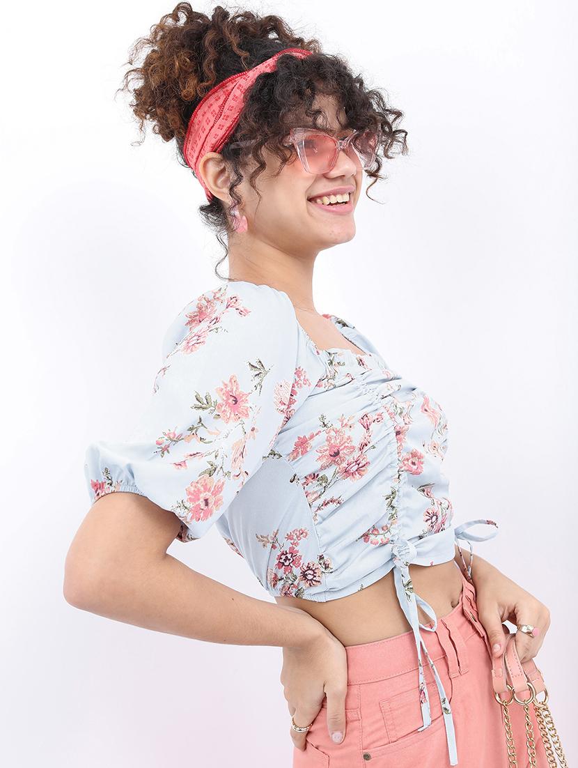 light blue floral printed crop top - 21376512 - Standard Image - 1