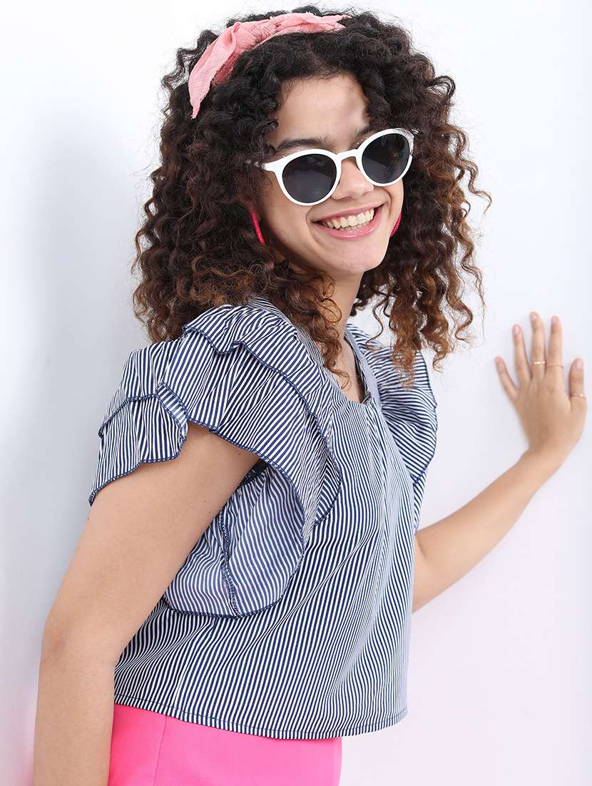 women navy blue striped crop top - 21376518 - Standard Image - 1