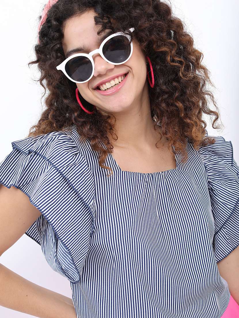 women navy blue striped crop top - 21376518 - Standard Image - 4