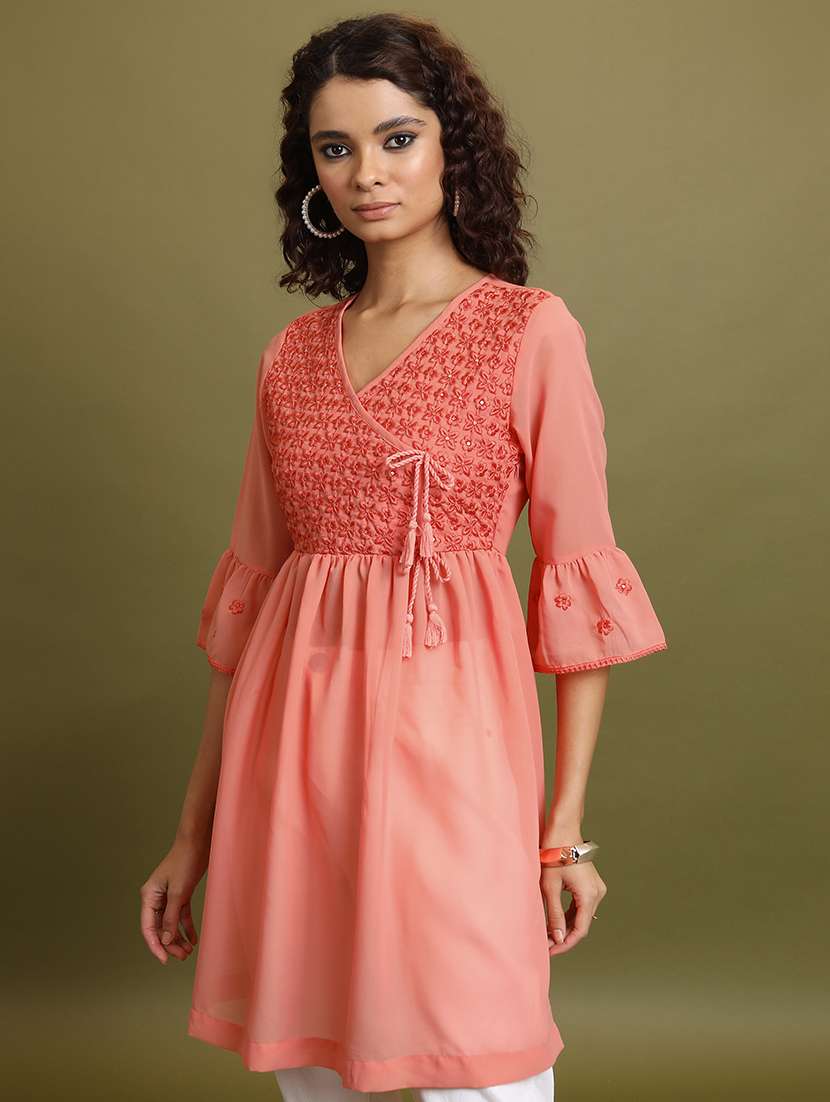 women coral cotton blend regular tunic