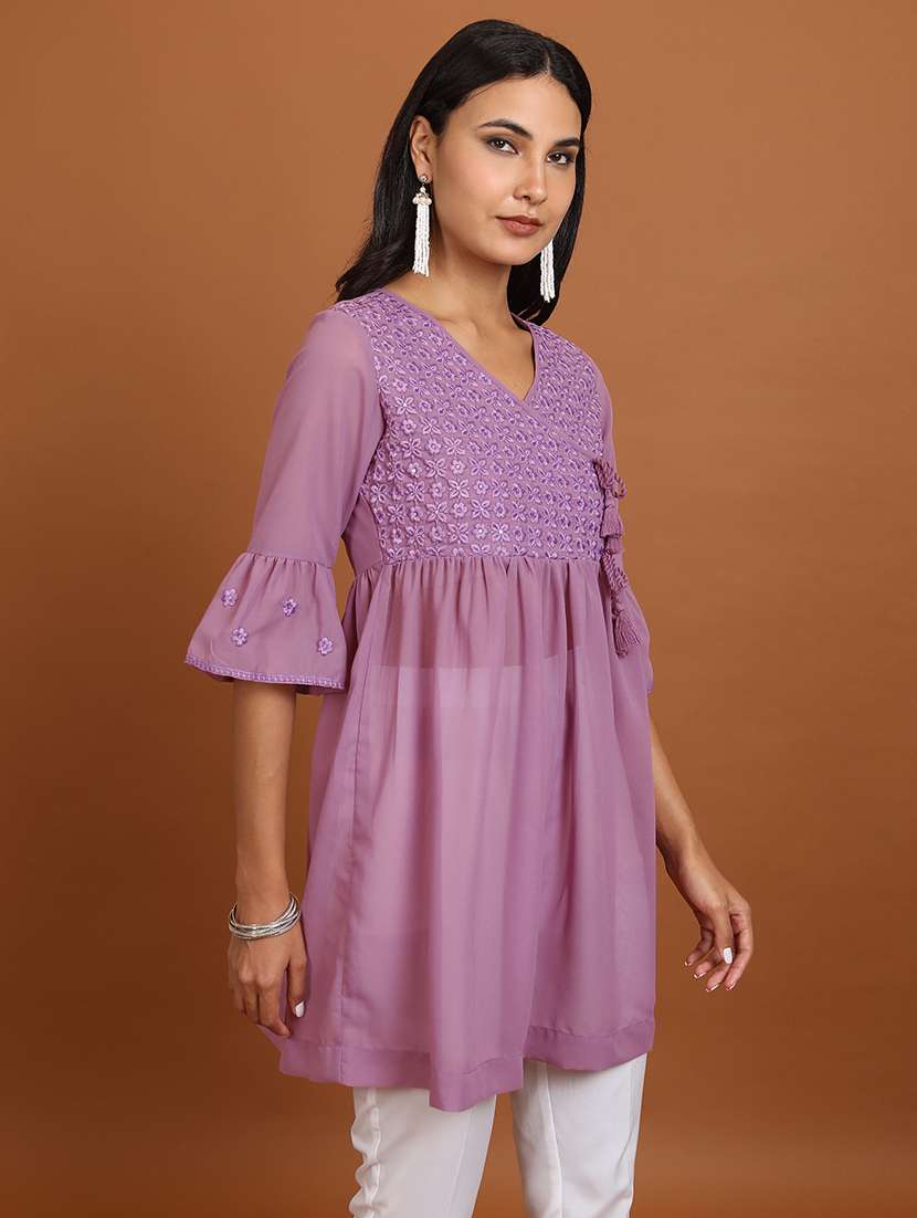 women mauve cotton blend peplum tunic - 21376531 -  Standard Image - 1