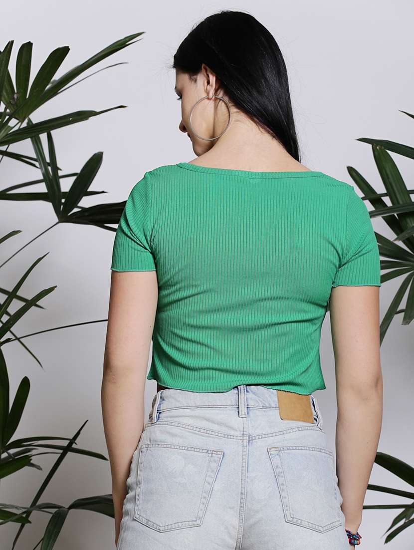 women solid short sleeves crop top - 21376533 -  Standard Image - 1