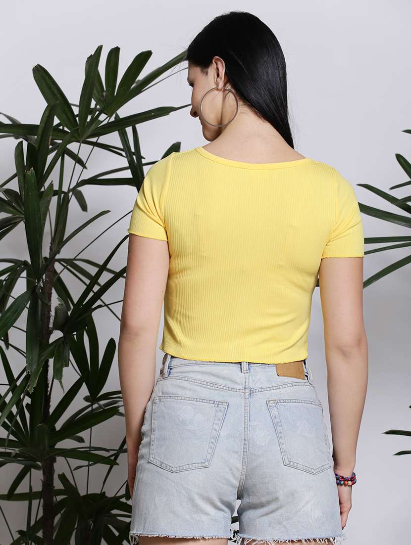 women solid short sleeves crop top - 21376536 -  Standard Image - 1