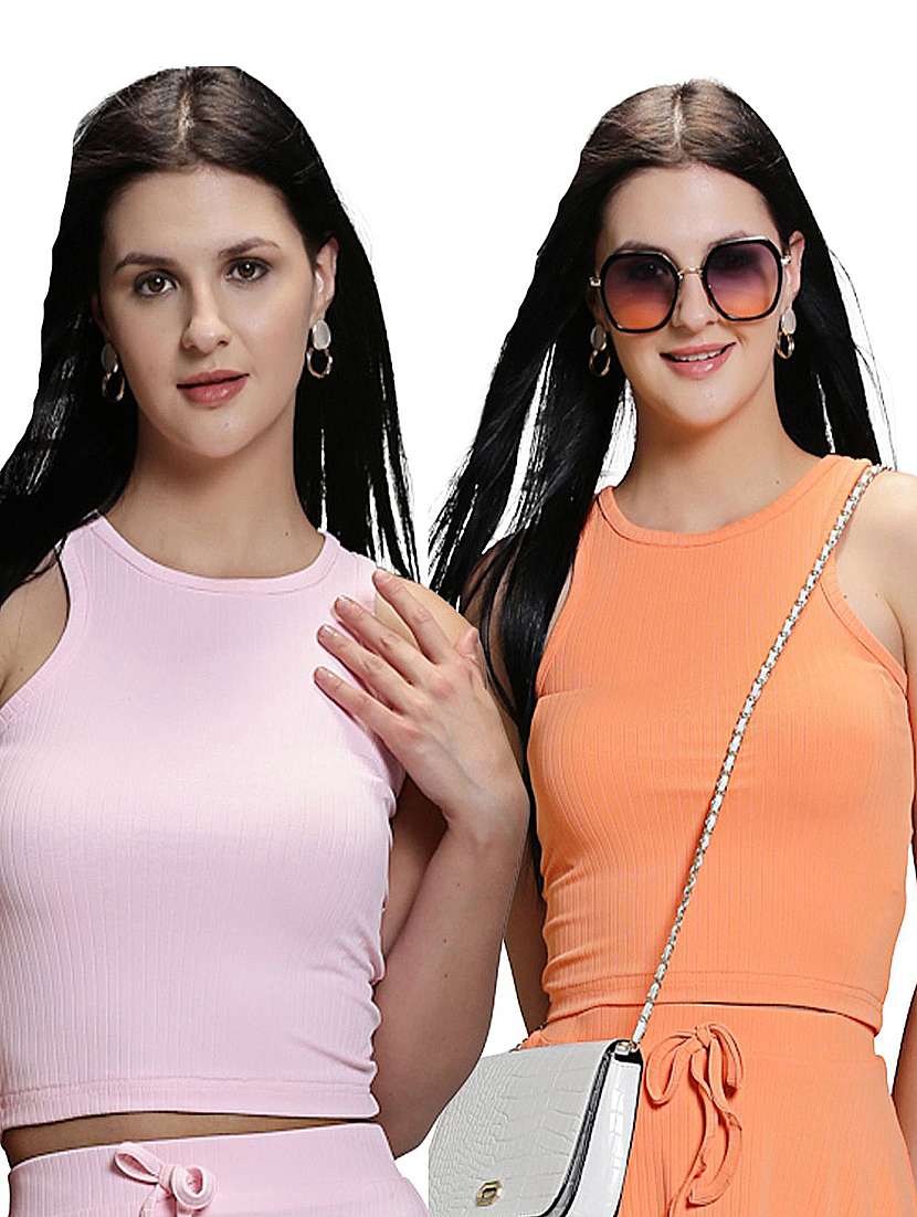 women pak of 2 solid sleeveless crop top