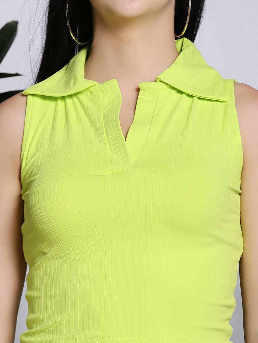 women solid sleeveless collared crop top - 21376547 -  Standard Image - 4
