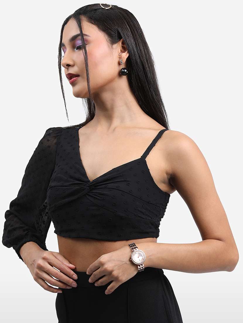 women black cotton blend crop top - 21376632 -  Standard Image - 1