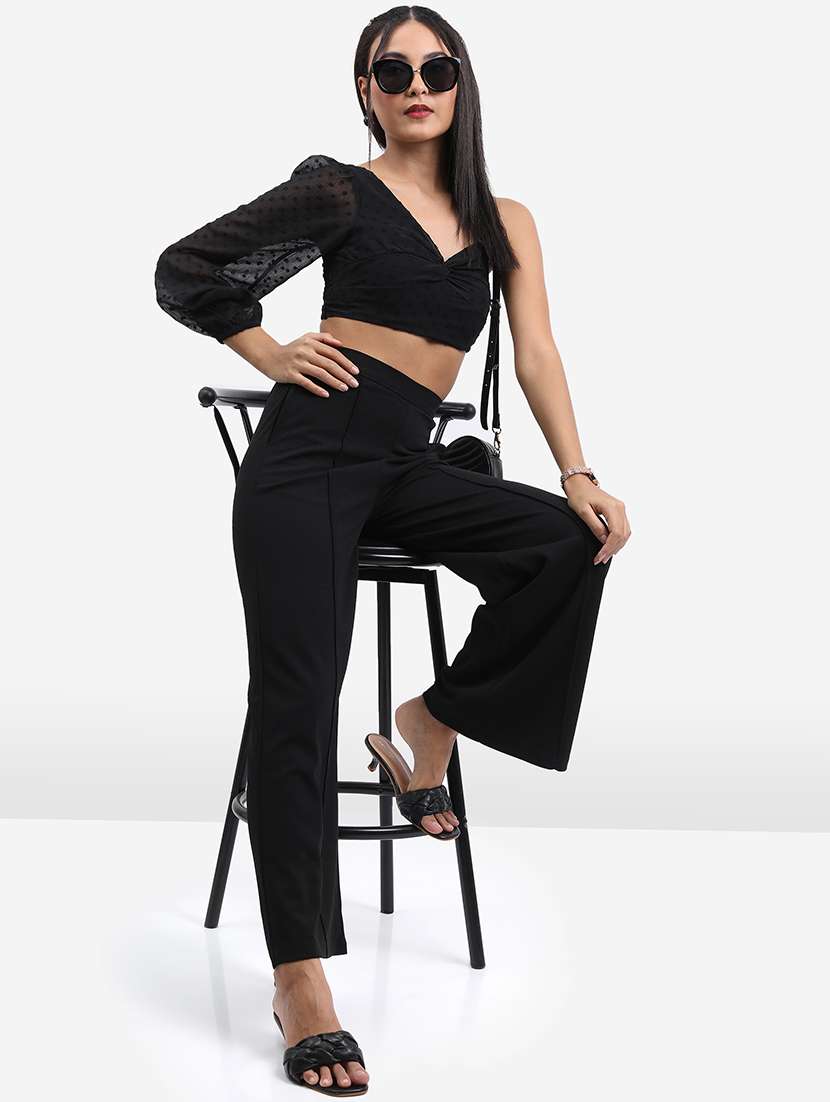 women black cotton blend crop top - 21376632 -  Standard Image - 4