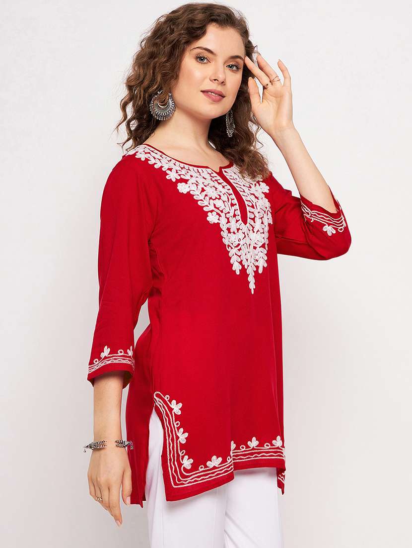 women three quarter sleeve straight kurti - 21376654 -  Standard Image - 1