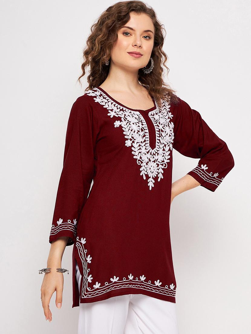 women three quarter sleeve straight kurti - 21376655 -  Standard Image - 1
