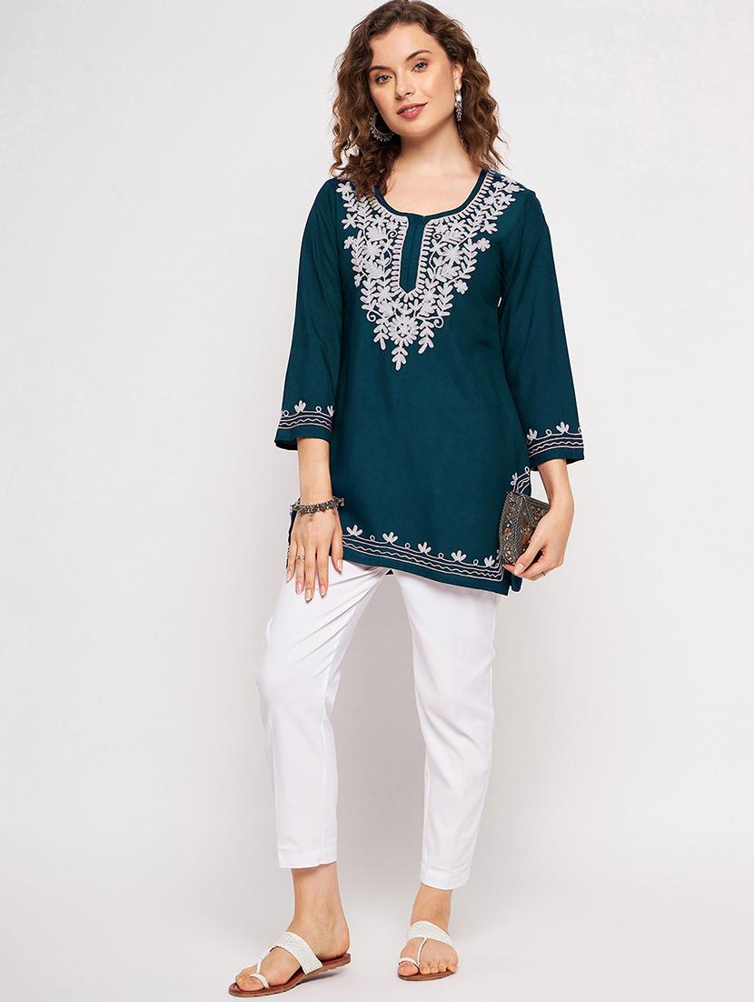 women three quarter sleeve straight kurti - 21376656 - Standard Image - 4